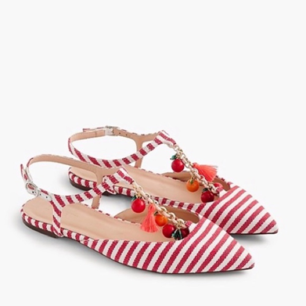 J. Crew Red and White Flats with Charms